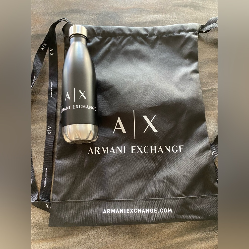 Never Used Armani Exchange String Backpack and Water Bottle.